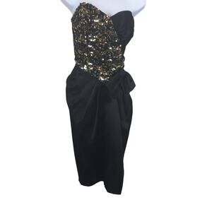 L.A. Glo Black and Gold Sequence Strapless Evening Dress with Bow Size 7B